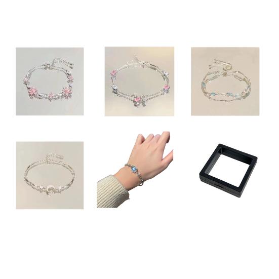Women Bracelet Shiny Cubic Zirconia Flower Shape Bangle Adjustable Length Sweet Bracelet Versatile Fashion Accessory