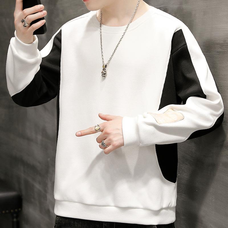 Pull Homme Printemps et Automne Coutures Manches Longues Ample Grande Taille Col Rond Chemise de Fond Pull Homme