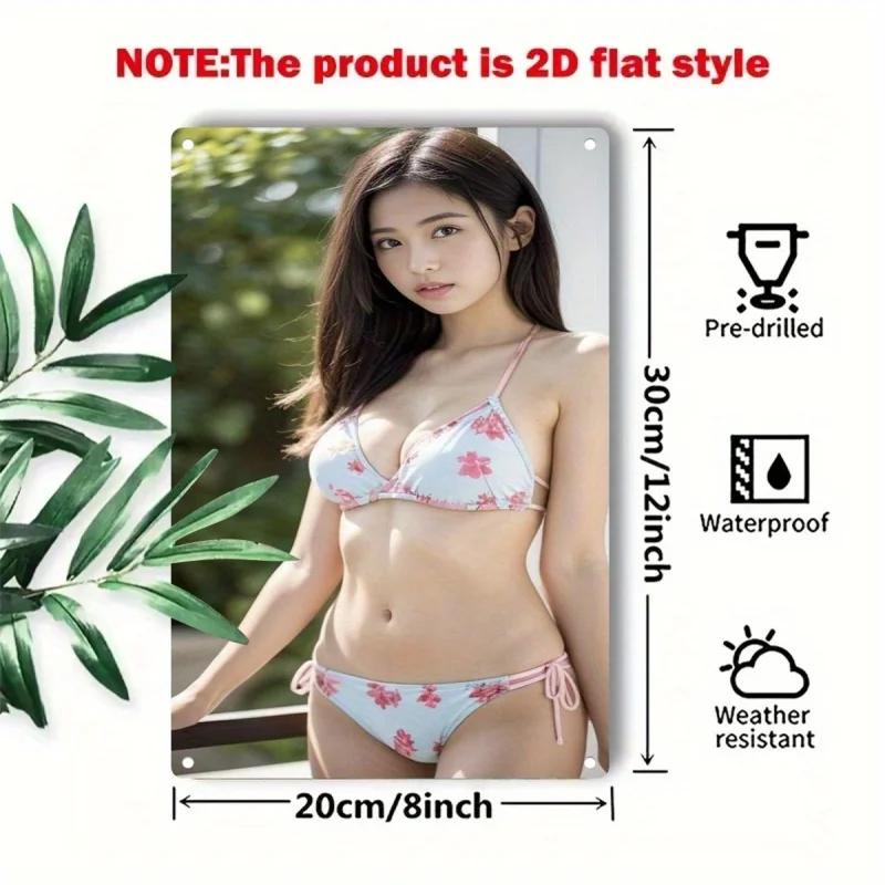 Retro Blechposter Wanddekoration Metallposter - Weiblicher Bikini Strand Kunstschild - Robuste Eisenplatte für Heimbar