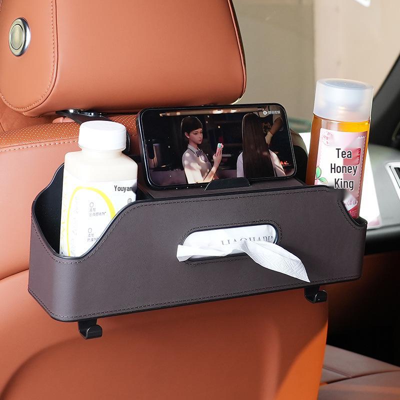 

Car Multifunctional Storage & Organizer: Tissue Box, Cup Holder, and Seat Back Bag кофейный