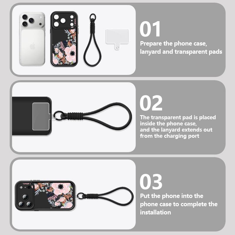 Wrist Strap Lanyard Phone Case For iPhone 17 Pro Max Air 16E 16 14 15 Pro 12 13 Pro Max 11 Colourful Plant Pattern TPU Cover