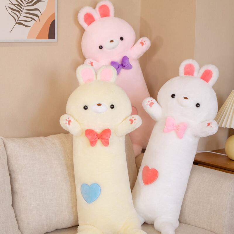 80cm Three Colours Extended Rabbit Bolster Stuffed Fuzzy Plush Toy Adorable Pink White Yellow Gentle Animal Doll Children Gift