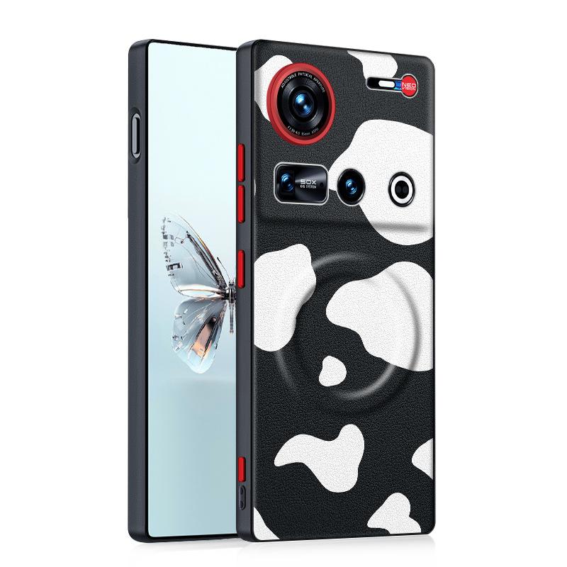For ZTE nubia Z70 Ultra and Z70S Ultra Case Dairy Cow Zebra Leather Magnetic Suction Keys Lens Frame Anti-Fingerprint Soft Cover