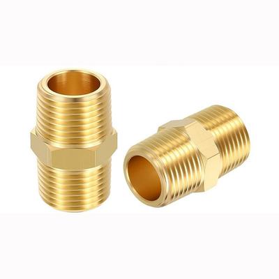 Durable Brass Brass Nipple 1/8'' 1/4'' 3/8'' 1/2'' 3/4'' 1'' NPT Male Thread Brass Hex Fitting Hex Double Male Adapter