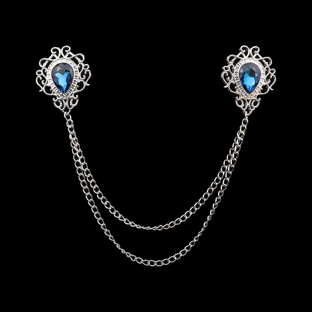 Fashion Gentleman Tassel Brooch For Men Suit Shirt Collar Crystal Cross Chain Lapel Pin Rhinestone Retro Wedding Accessories