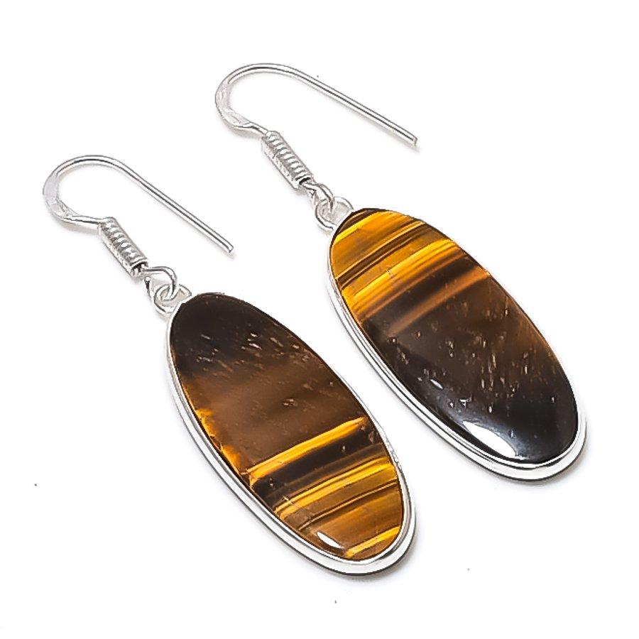 Natürlicher Tigerauge Edelstein 925 Sterling Silber Schmuck Ohrring 1,97" AEE-10864