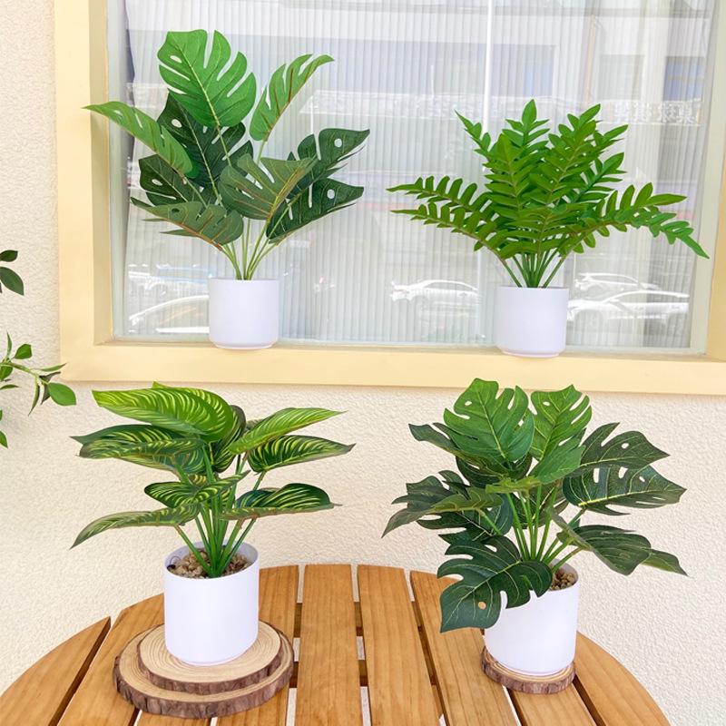 Nordic Artificial Monstera Bonsai - Small Potted Office Desk & Living Room Decor Green Plant.