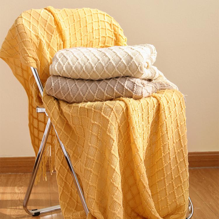 Cozy Corn Knit Throw Blanket with Tassels, Contemporary Style, All-Season Multipurpose Shawl, Bed, Nap, Car, Air Conditioning Blanket, Versatile