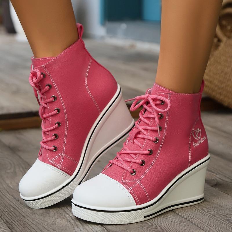 Modische Damen-Ankle-Boots mit dicker Sohle Keilabsatz Canvas-Schuhe 2024 Neuer Stil Schlichter Trend Lässige Mode Winter Walking Klassisch