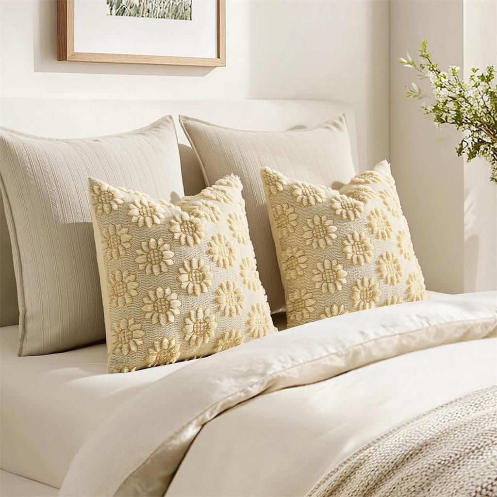 Sonnenblumen-Stickerei Kissenbezug Plüsch Jacquard Kissenhülle Quadratisch Dekorative Zierkissenbezug für Sofa Bett Auto