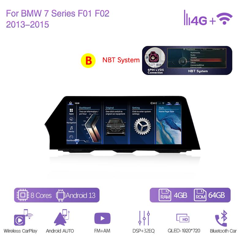 12.3" For BMW 7 Series F01 F02 2009-2015 Car Multimedia Player GPS Navigation Radio Original CIC NBT System CarPlay 4G 360Camera
