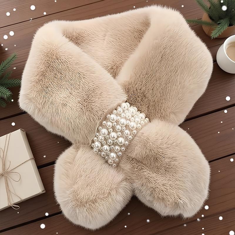 83x13cm Thickened Warmth Scarf Comfortable Pearl Design Fur Collar Solid Color Accessories Neckband Versatile Multi-Color