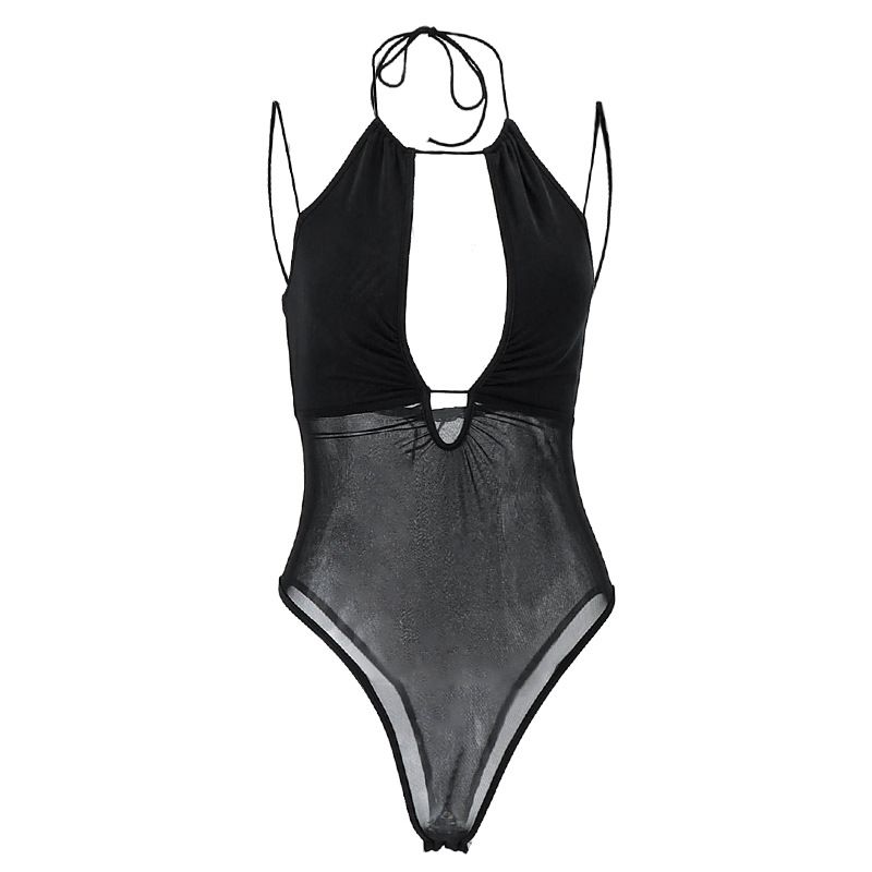 

Fashion Style 2024 Summer New Arrival Women s Clothing Sexy Sexy Open Back Halter Cut-out Lace up Slim Fit Figure Flattering Jumpsuit Black S