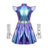 Girls Alien Cosplay Dress Metallic Hollow Out Flying Sleeve Back Zipper Ruffled Dress Gloves Robot Outfit