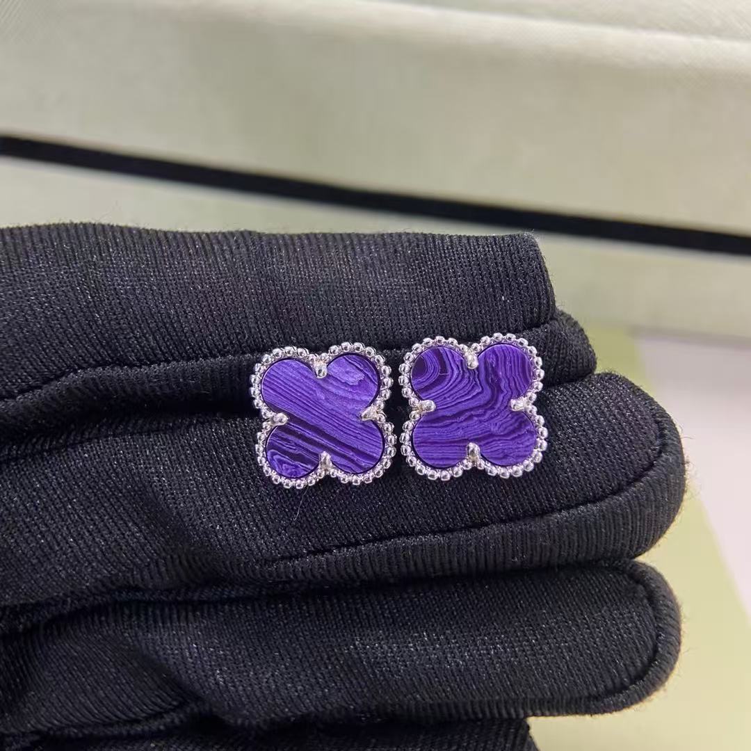 Роскошные Серьги-гвоздики  Четырехлистник  - Изысканные и Элегантные Серьги с Аметистом и Сердоликом для Женщин 925 silver серебряный