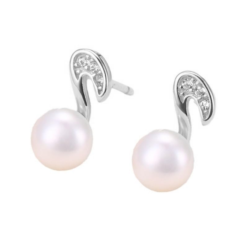 

freshwater pearl earrings ladies 5mm silver 925 Compatible with metal allergies genuine pearls cute note earrings gold birthday mother s day