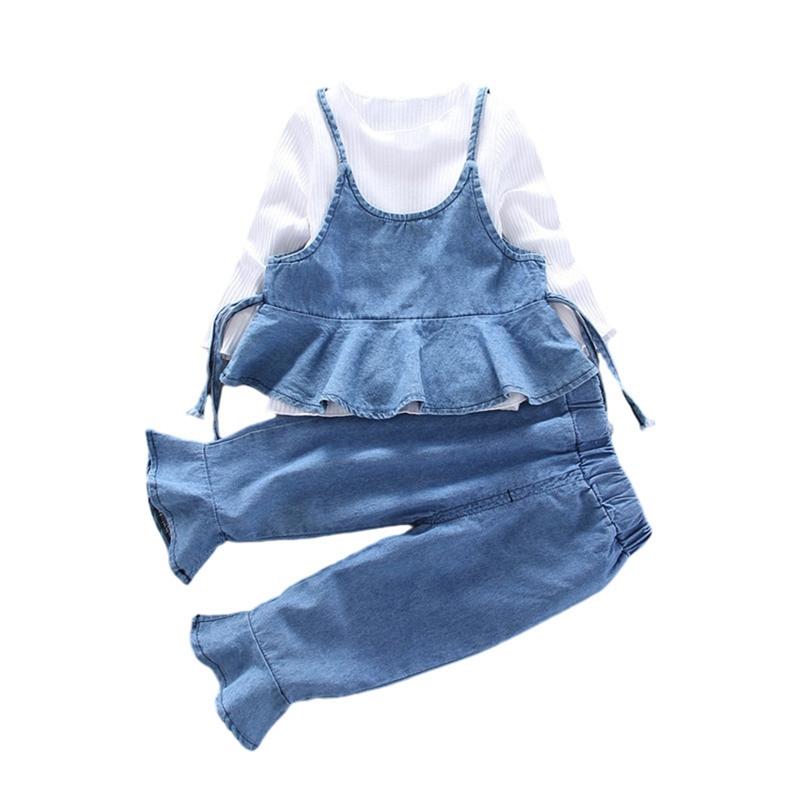 

1-4 года Дети Девочки Платье на бретельках Комплект с длинным рукавом Рубашка Брюки и Платье 3 шт. 110 синий