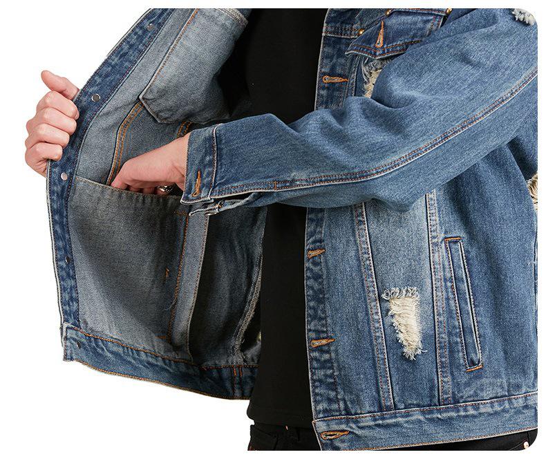 Xintang Ripped Distressed Men's Denim Jacket - Loose Long Sleeve Streetwear Outerwear for Spring