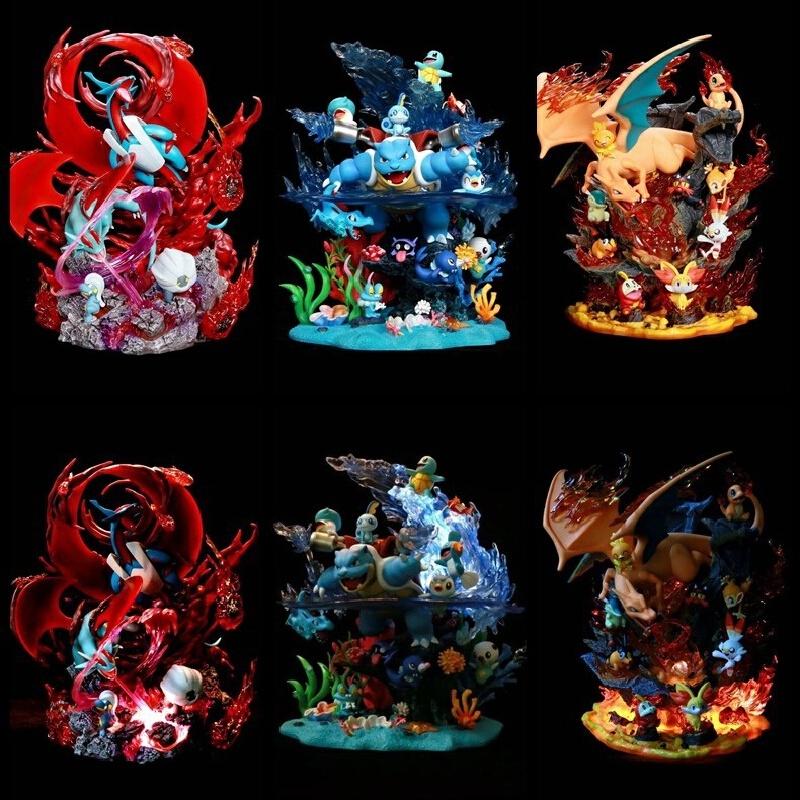 PokMon Gk Figure Family Set Led Light Up Collectible Statue Charizard Blastoise Venusaur Desktop Decoration Gift For Anime Fans