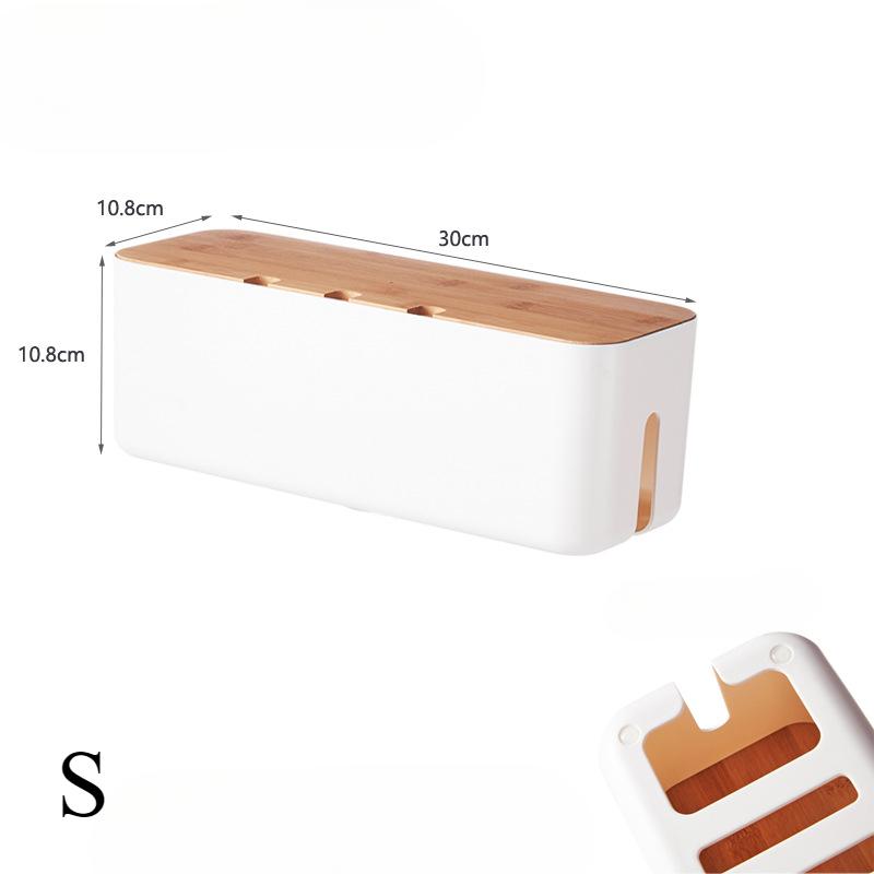Hide Wires Desk Computer Cable Organizer Box Bamboo Cover Wire Junction Board Storage Box for Phone Cable Cable Management Box