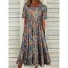 Summer Bohemian Printed Plus Size Women's Dress Fashion Round Neck Short Sleeve Casual Long Dresses Women Elegant A Line Vacation Beach Dress 26653