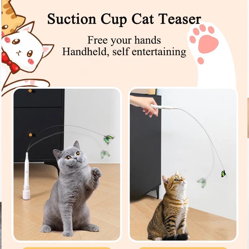 Saugknopf Elektrischer Katzen-Teaserstab Selbstspiel Langeweileabbau Automatisches Interaktives Katzenspielzeug Adsorbierbar Handheld Hochbelastbar Katze
