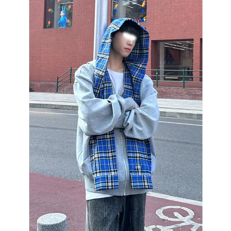 Men's Two-Piece Look Cardigan Hoodie, Spring/Autumn 2024 Trend, Heavyweight Patchwork Zipper Jacket