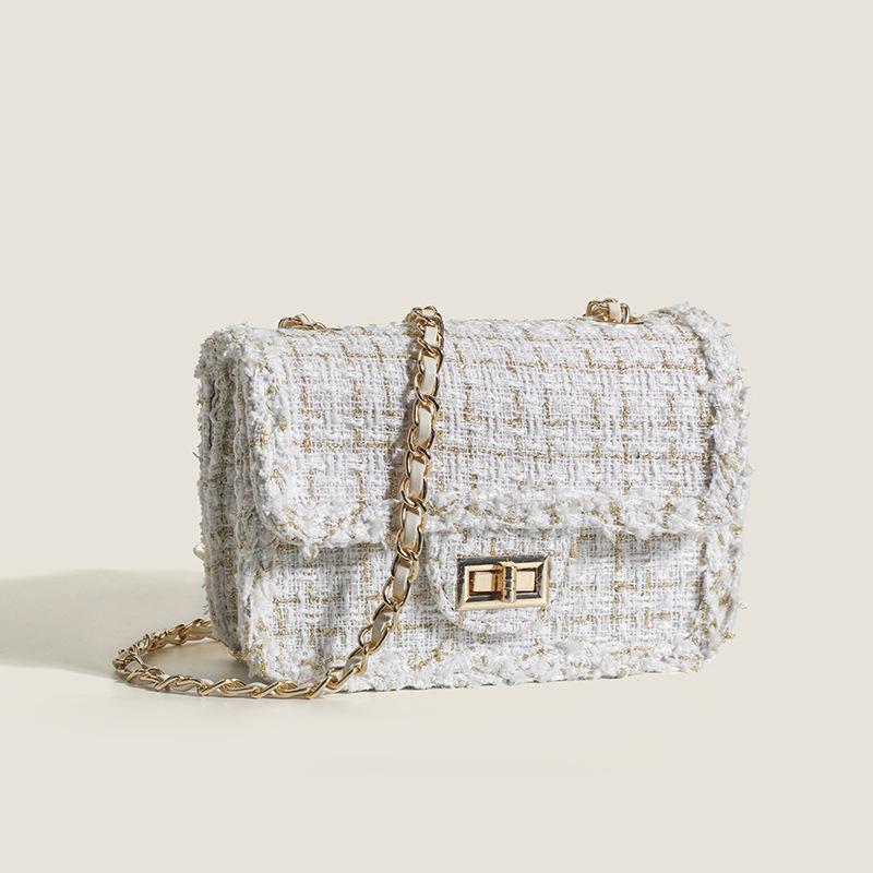 Geantă de toamnă și iarnă pentru femei, cu subsuoară, geantă mică, parfumată, din tweed, cu lanț, de gamă înaltă, cu un singur umăr, geantă mică pătrată
