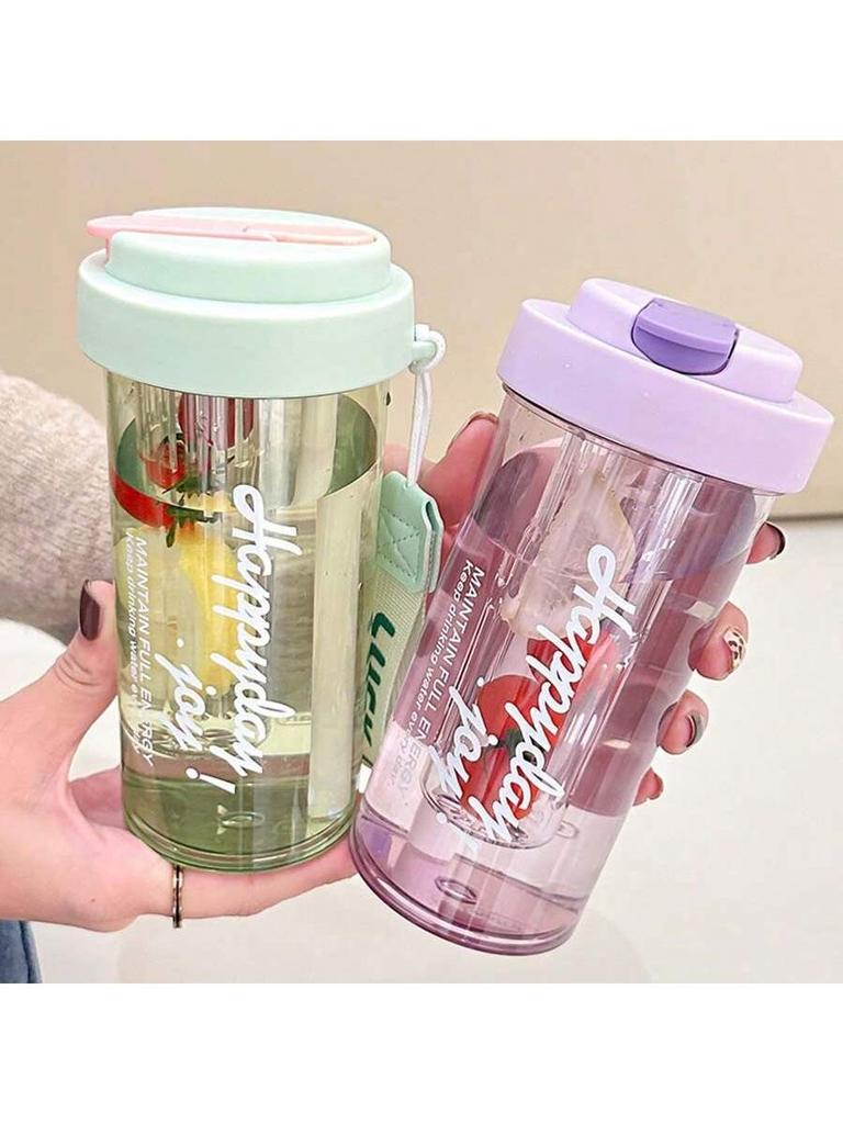 1PC transparent plastic straw leak proof sports water bottle, tea filtration, large capacity bottle with lid