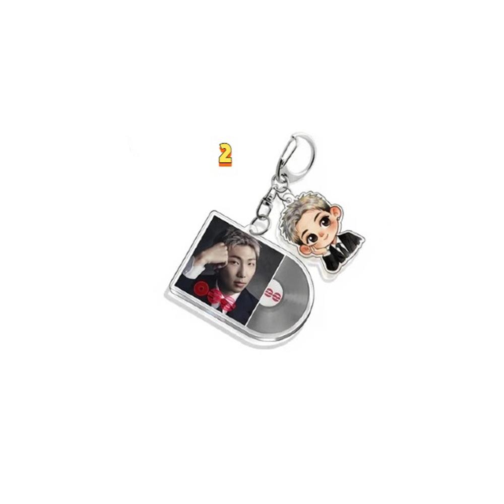 BTS Vinyl Record-style Keychains, Cute Real-life and Cartoon Member Designs, Celebrity Merchandise Support Pendants, 8 Styles Available
