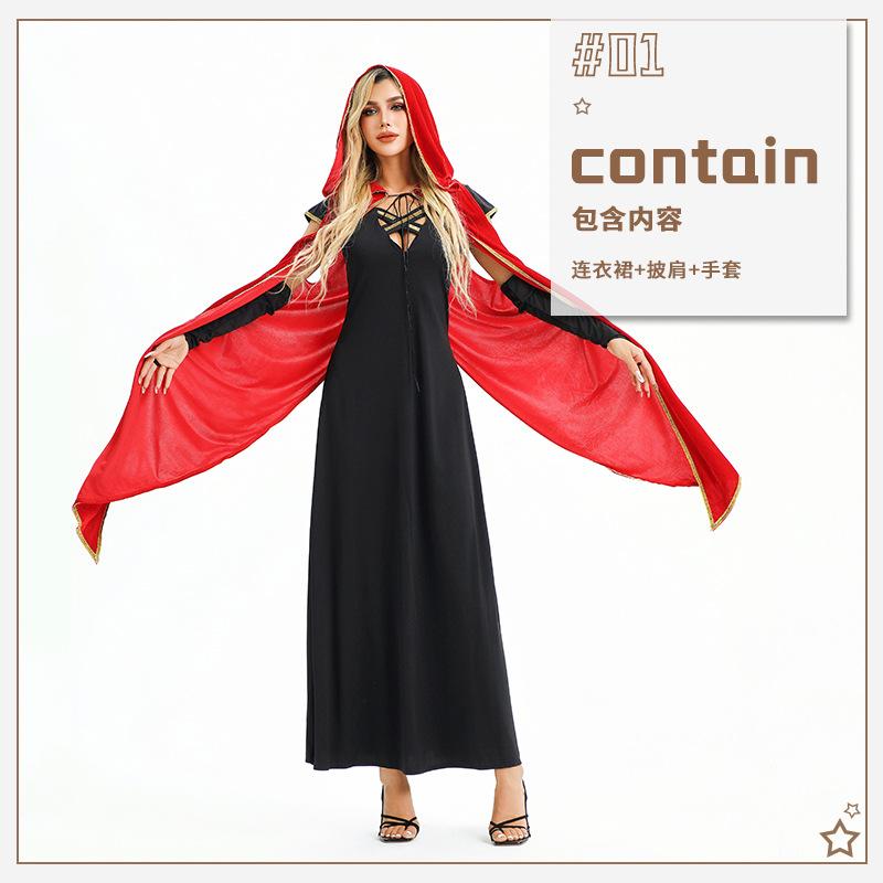 Halloween Costume Medieval Dark Goth Vampire Dress Witch Cape Reaper Show Costume