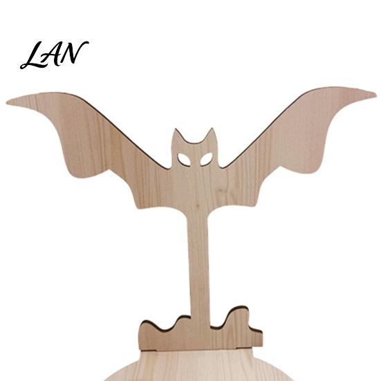 Small Tealight Display Halloween Wooden Candle Holder, Silhouette Ghost/Bat/Scarecrow/Bat Ghost Decor Holder for Home Table Fireplace Black Cat Base