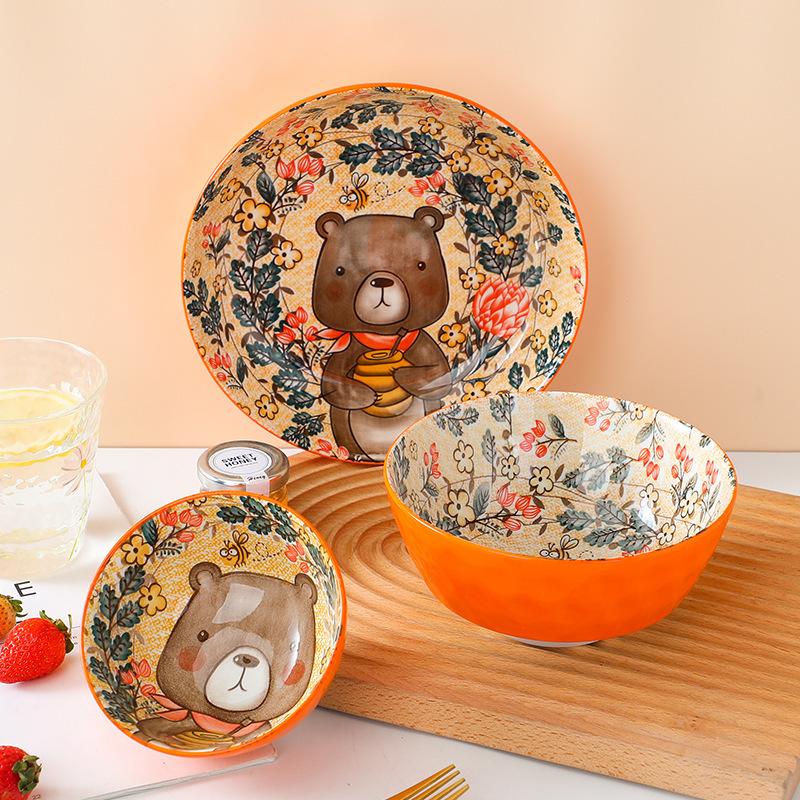Handle Cartoon Ceramic Bowl, Two Ear Baking Tray, Noodle Bowl, Salad, Dessert, Appetizer, Family Breakfast Bowl,kitchen Utensils
