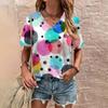 2024 Top Women Summer Women's V-neck T-Shirt Retro Dots Pattern Print T-Shirt Fashion Women's Leisure Short Sleeve T-Shirt