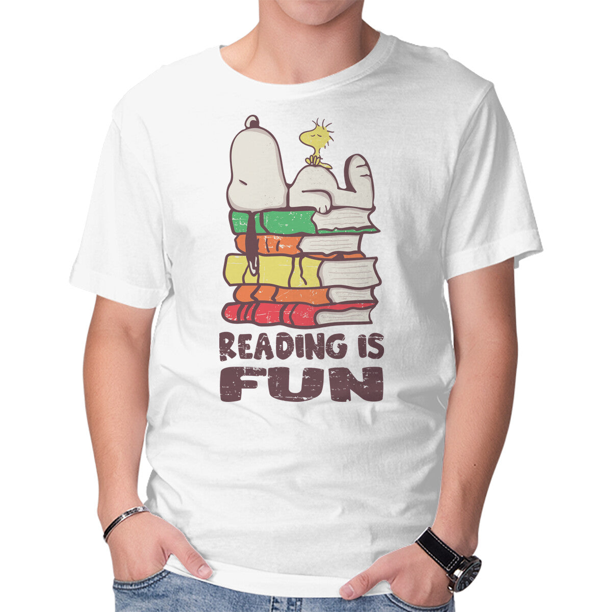 Unisex Crew Neck T-Shirt Reading Is Fun With Snoopy Graphic Short Sleeve Casual Tee XXL