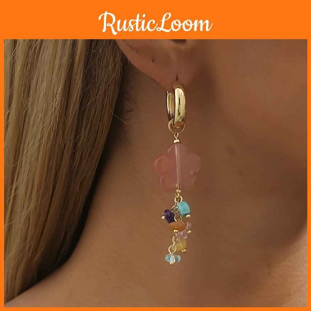 Trendy Irregular Natural Stone Flower Tassel Earrings Fashion Womens