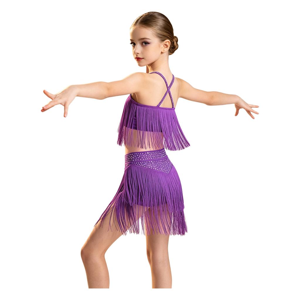 Girls Rhinestone Latin Dance Outfit