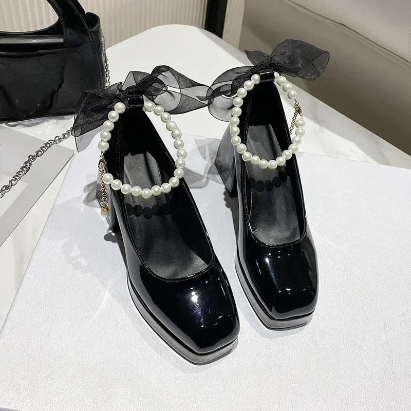 NEW Spring Autumn Woman’s Shoes Mary Jane High Heels Chunky Pumps Sweet Square Head Elegant Shoes for Female