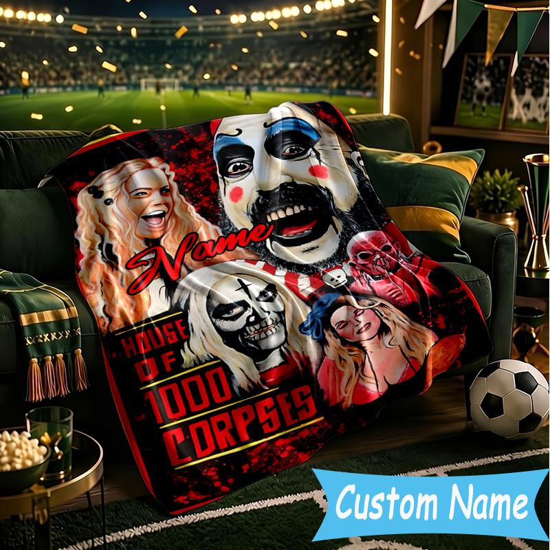 1PC Custom Name Horror Clown Artwork Throws Blanket Flannel Blankets for Couch Bed Gifts for Men Women Travel Picnic Christmas Fan Gifts