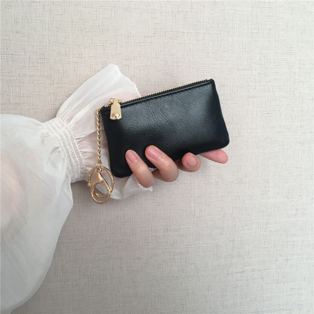 Vintage PU Leather Key Wallet Zipper Coin Purse Mini Key Holder Pouch with Keychain Small Storage Bag for Cash Cards Earphones Lipstick Women Men