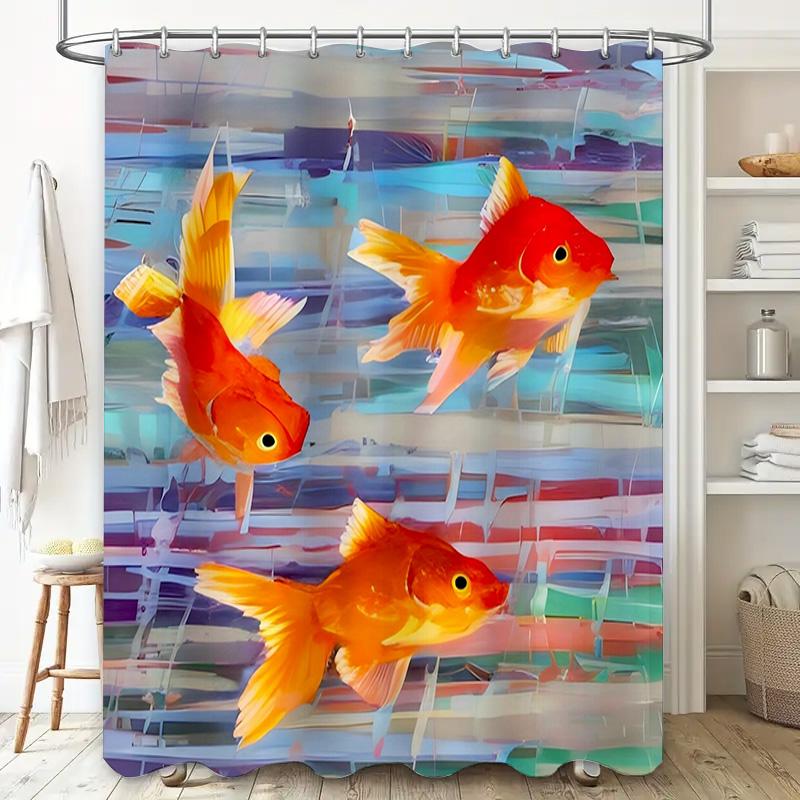 Goldfish Print Shower Curtain Waterproof Home Decor Bathroom Accessories Set