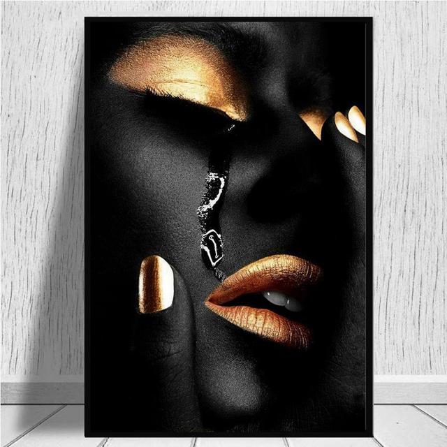 Classical Art Black Gold African Women Canvas Painting Wall Art Pictures Posters and Prints for Living Office Bedroom Home Decor No Frame