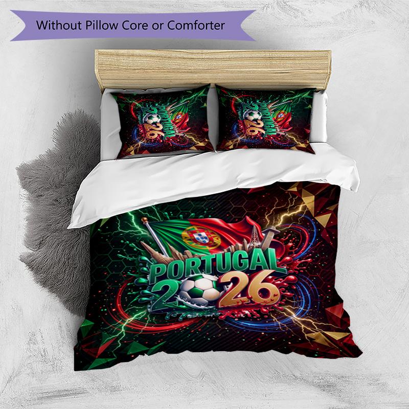 Portugal Football Printed Bedding 3 Piece Set Cozy Breathable Bed Cover Set As Housewarming Holiday Gift