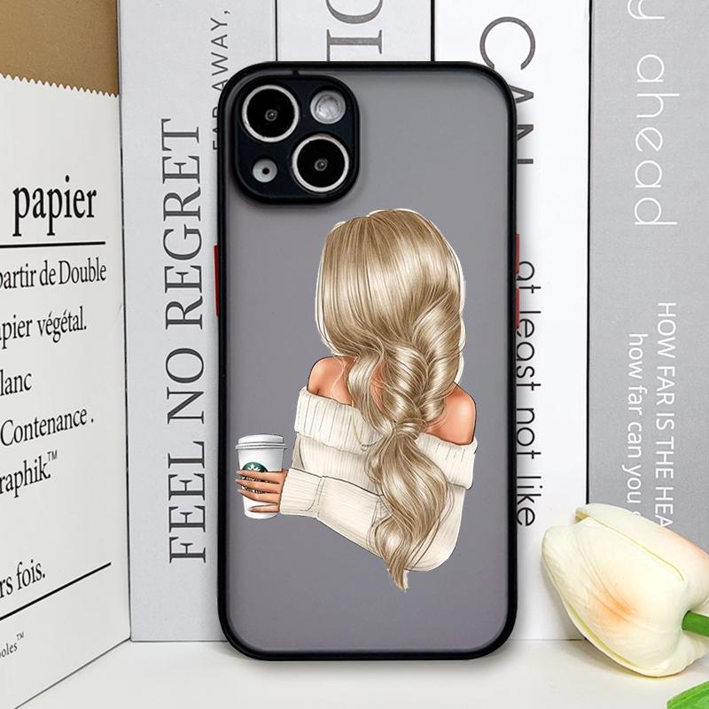 Fashion Girl Women Coffee Miss Phone Case for Samsung Galaxy S25 S24 S23 Ultra S22 Plus S21 FE 5G Shockproof Bumper Hard Covers