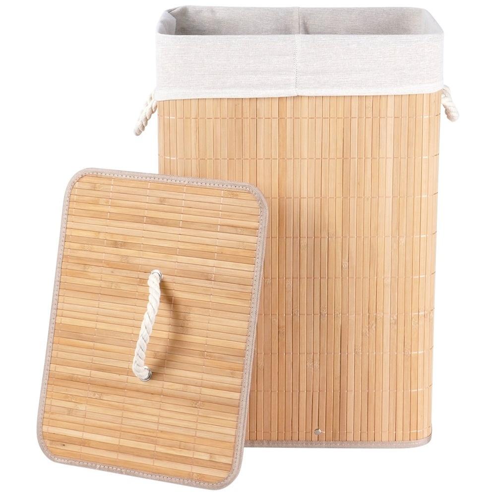 Kosz Łazienkowy Pojemnik Na Pranie Odzież Bieliznę Bambusowy Drewniany 70L