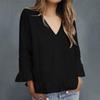 Women's Fashionable V-neck  Solid-color Pullover Casual Top