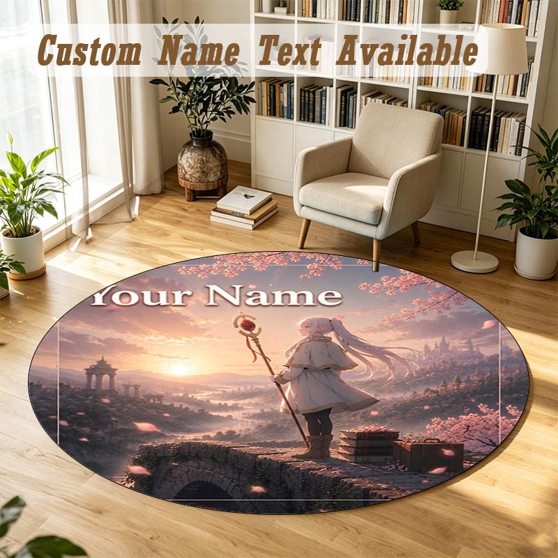Frieren Beyond Journey's End Personalized Round Rug Support Custom Name, Soft Home Decor Mat