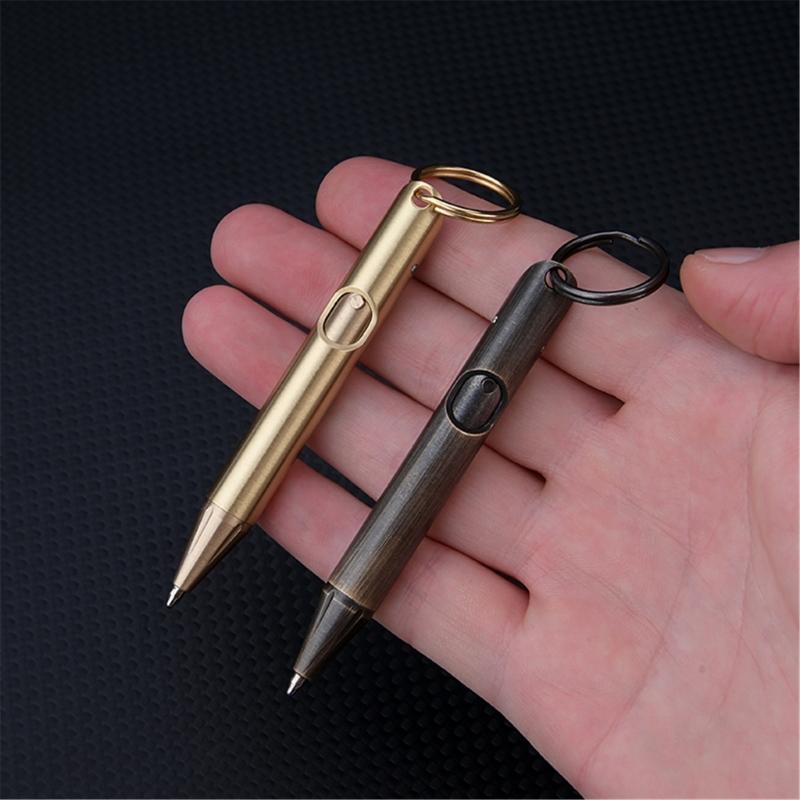 Brass Pocket Pen Keychain Pendant Travel Pen 1.0mm Retractable Ballpoint Pen Gift Pen Writing Pen