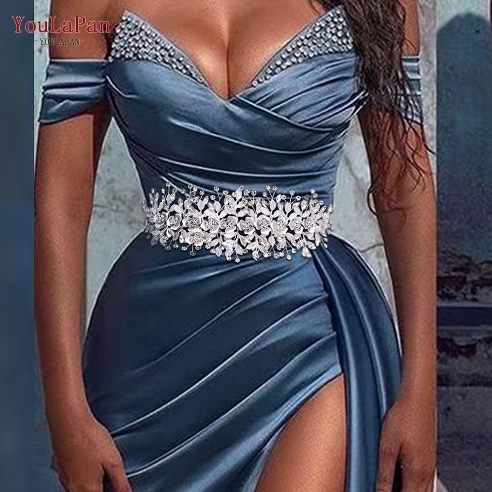 TOPQUEEN SH349 Wedding Dress Belts Bridal Sash Woman Flowers Belt for Evening Gown Handmade Rhinestones Embellished Belt