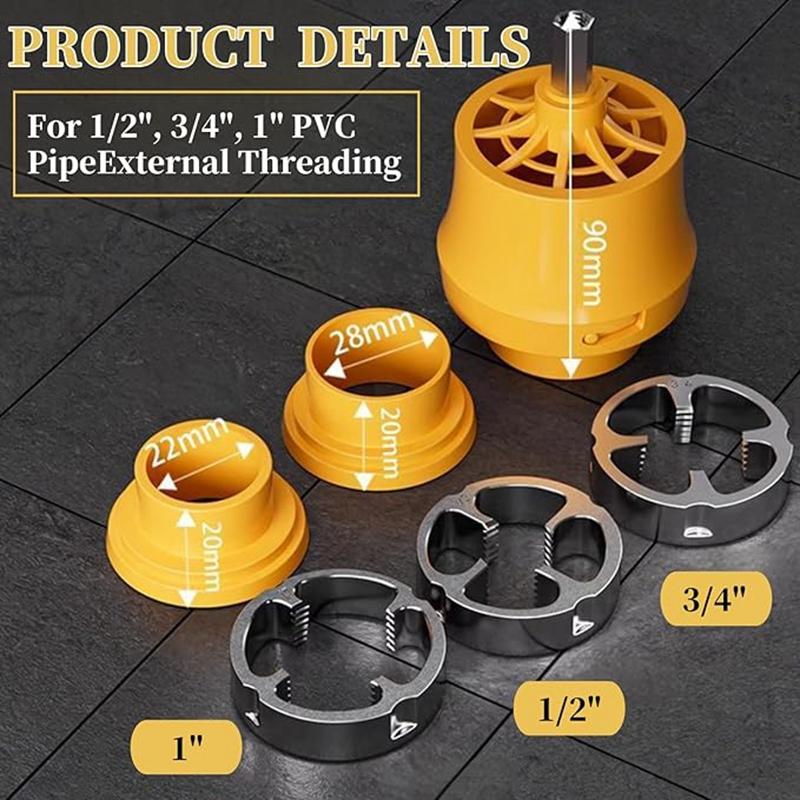 1/2", 3/4", 1" Internal and External PVC Pipe Threader Kit, Electric Drill Compatible Pipe Threader Kit with Various Die Sizes